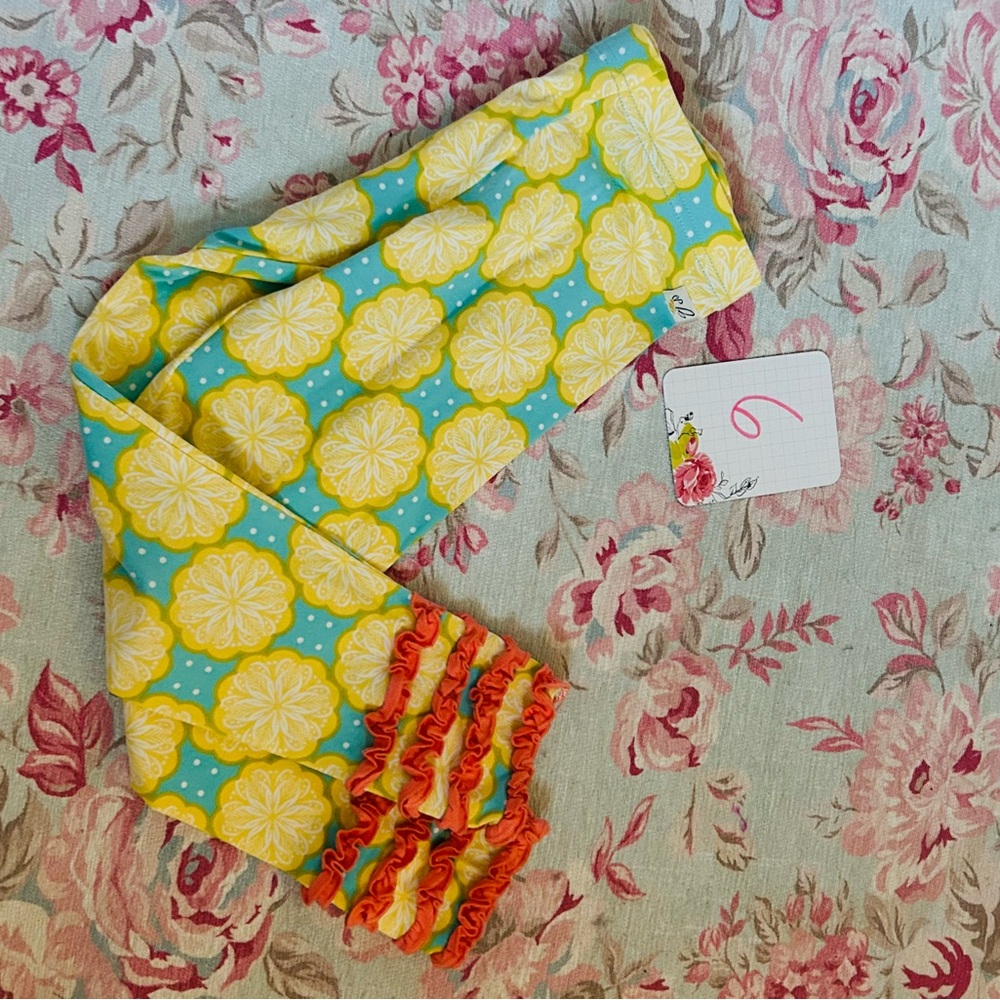 Wildflowers Yellow & Turquoise Floral Ruffle Leggings